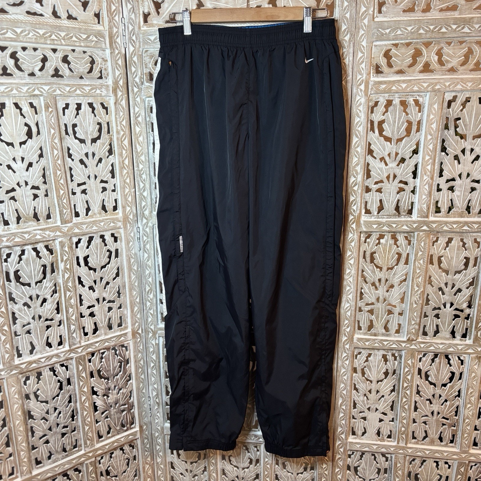 Nike Black 100% Nylon Soccer Lined Ankle & Quarter Leg Zip Track Pants Mens Med